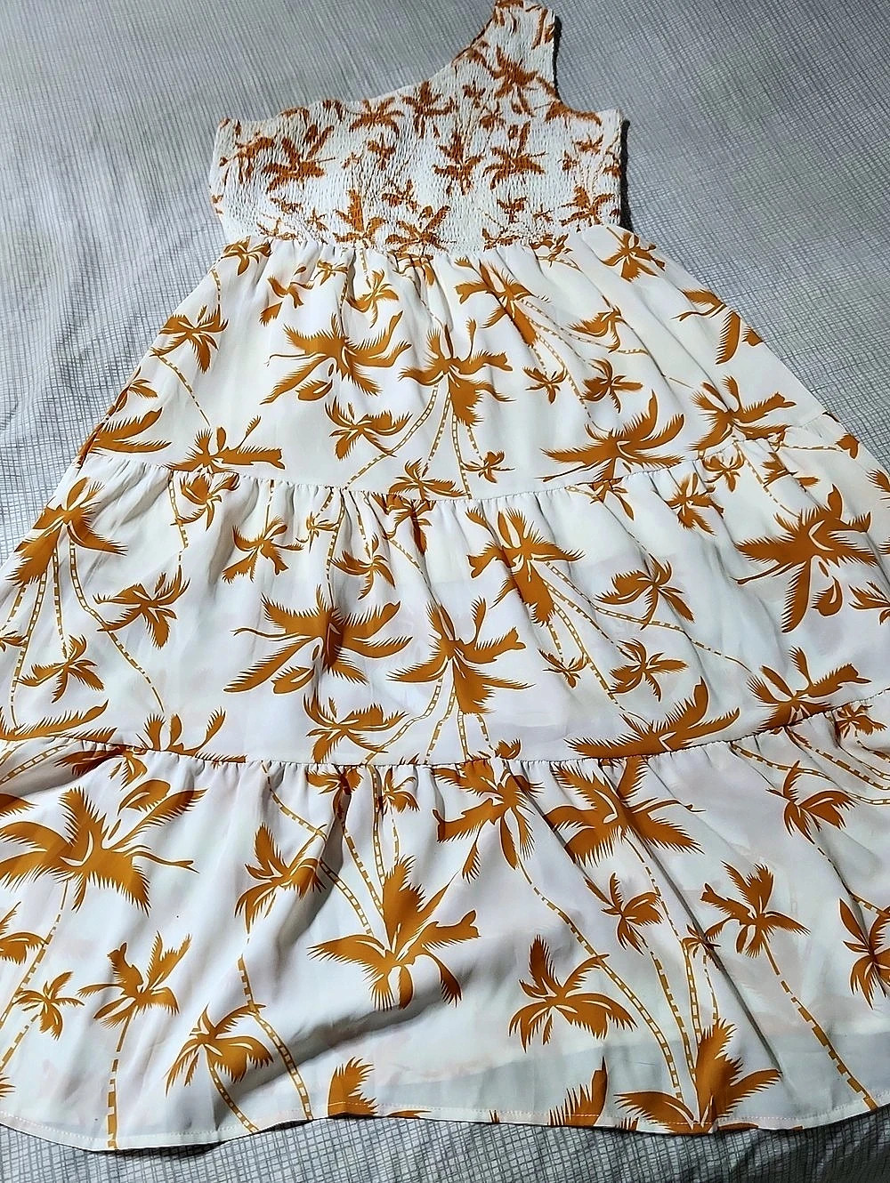 LBM Floral Smocked Mini Dress in White & Orange Size Large